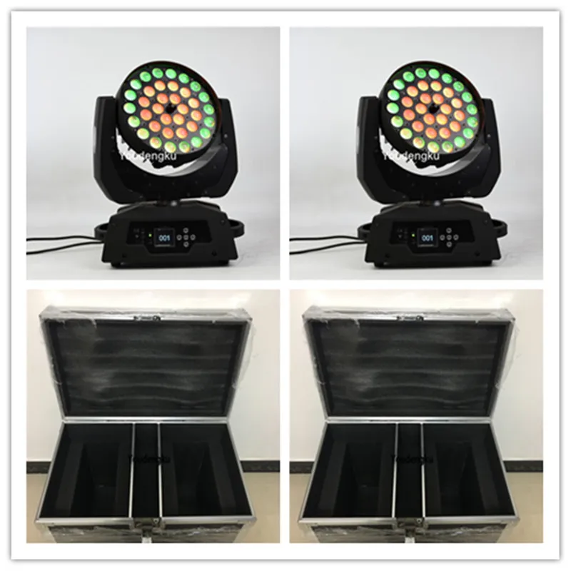 2 pezzi con flightcase Pro dmx 4-in-1 rgbw 36x10 zoom wash 4in1 36x10w led moving head wash zoom light