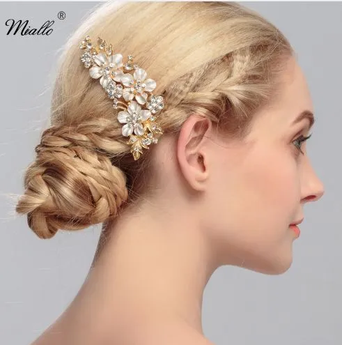 Miallo Casamento Nupcial Do Cabelo Combs Vintage Cristal Hairpins Prom Jóias De Ouro Prata Flor Padrão De Flores Acessórios Pins Women
