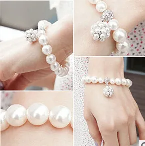 2019 New Korean Style Women Stretch Bangle Faux Pearls Bracelet For Girl Prom Cocktail Homecoming Party Evening Silver And Gold Gift Cheap