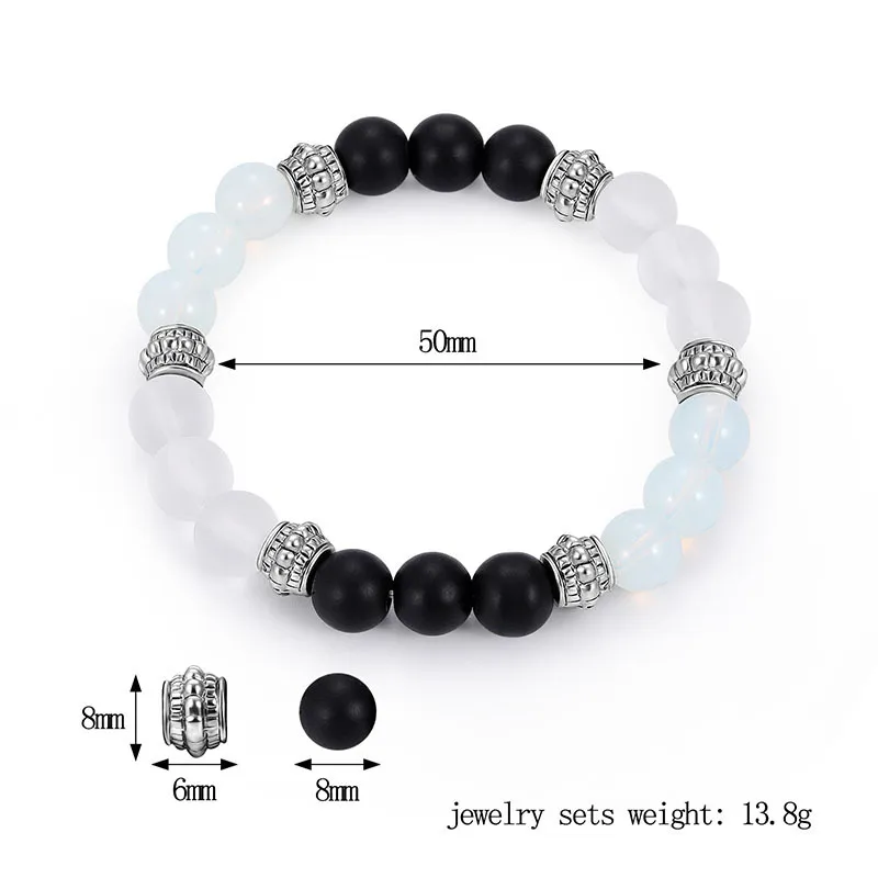 Krystalicznie kamienne białe czarne koraliki bransoletki bransoletki dla kobiet mężczyzn uzdrawianie modlitwę elastyczną bransoletę biżuterii Will i piaszczysty statek