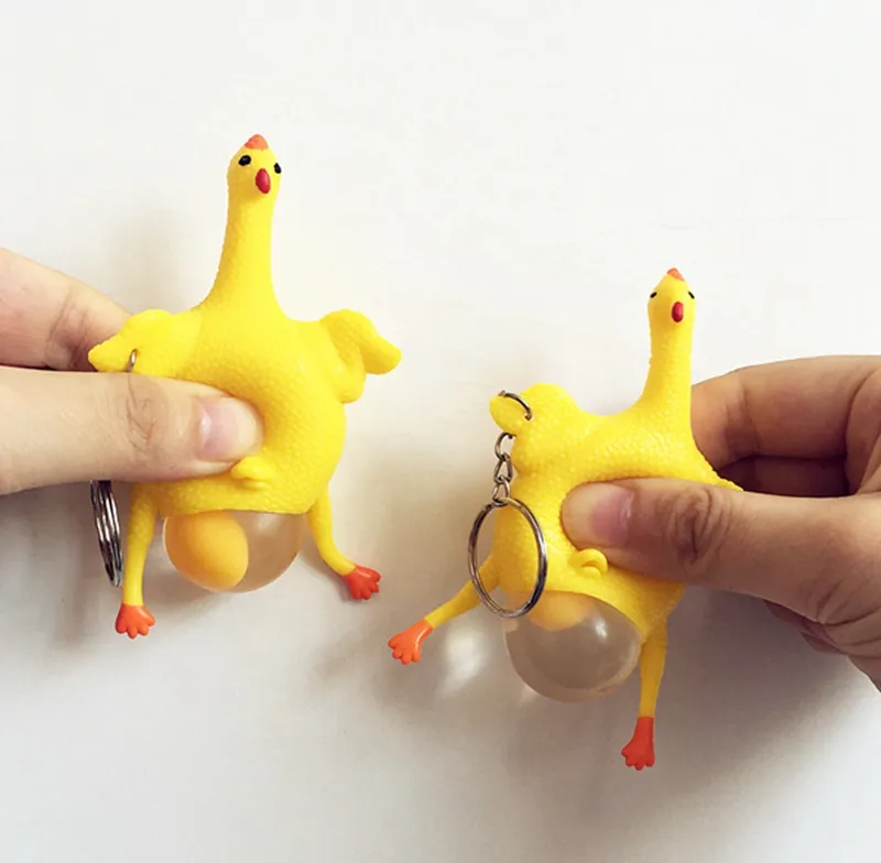 Creative Vent Toy Funny Cock Lay Eggs Anti Stress Products Chicken With Egg Press Hen Egg Novelty Leksaker Keychain Opp Bag DHL