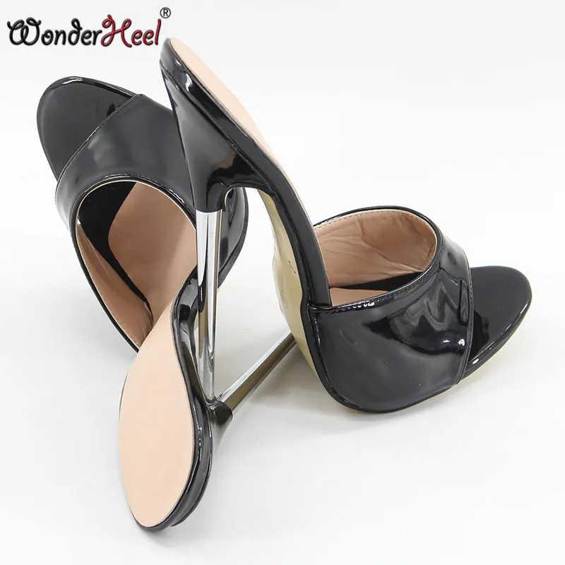 Wonderheel summer Extreme high heel 18cm/7" heel BLACK Sexy fetish slip on stiletto metal heel fashion women sandals