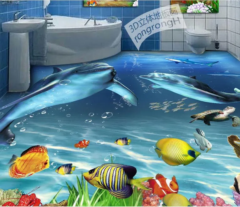 3D pavimentazione carta da parati delfino soggiorno camera da letto bagno in PVC pavimento impermeabile murale wallpaper home decor 3d