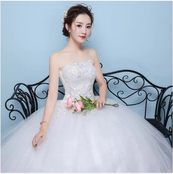 Dostosowana Prosta Moda Suknia Ślubna 2018 New Arrival Koreański Styl Big Haft Koronki Księżniczka Sukienka Vestido de Noiva
