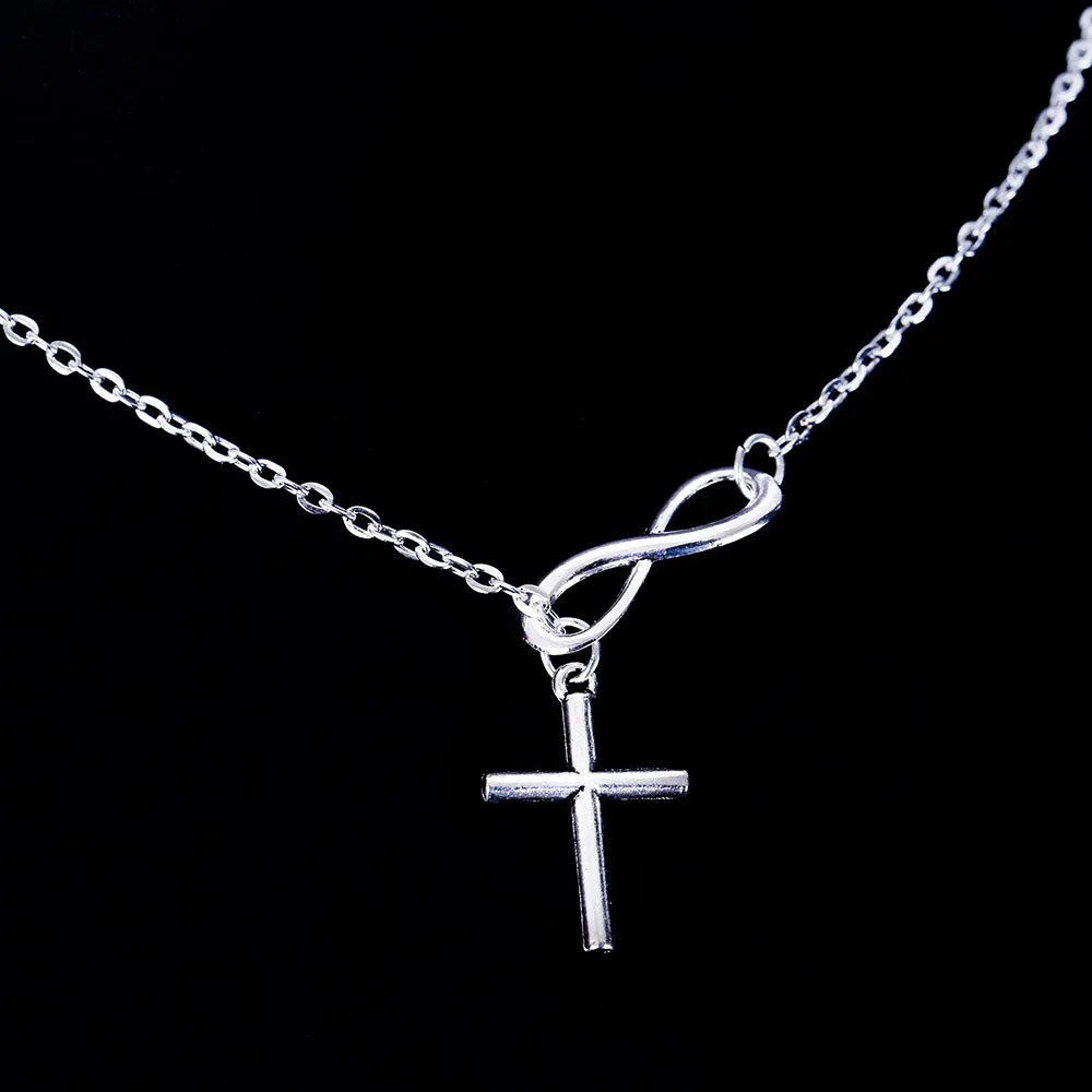 Lovely Chic Infinity Crosses på en lång silverkedjans halsband för kvinnliga smycken gåva2790111