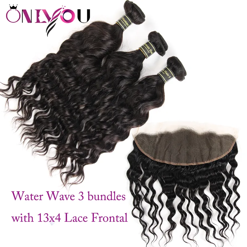 Unprocessed Brazilian Virgin Hair Bundle Deals Water Wave Human Hair with Closure Natural Wave Hair Bundles with Lace Frontal Weav4934905