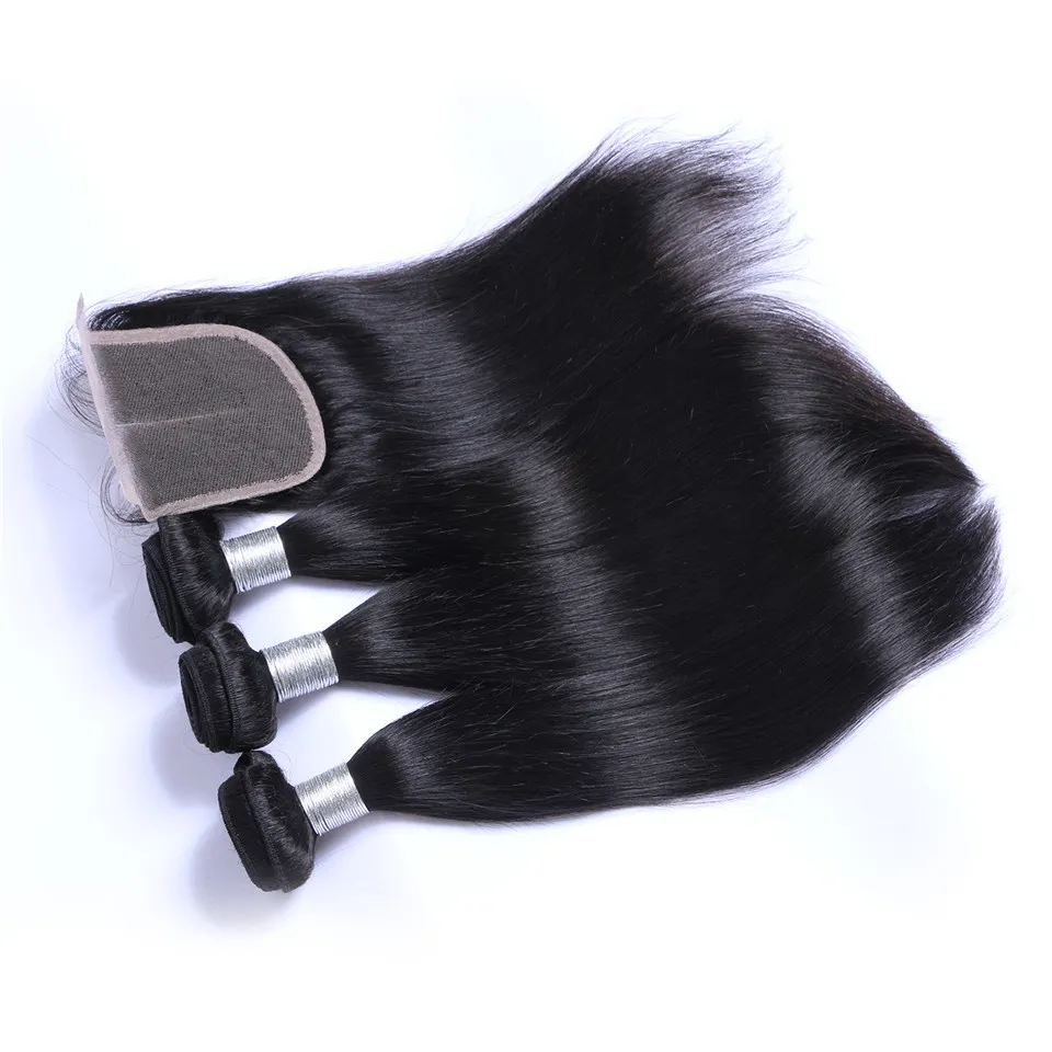 Capelli lisci brasiliani tesse 3 pacchi con chiusura libera medio 3 parte doppia trama estensioni dei capelli umani tingibili 100 g / fascio