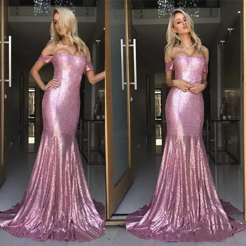 Arrival Simple New Cheap Pink Mermaid Prom Dresses Off Shoulder Backless Floor Length Formal Party Wear Evening Gowns Custom Made