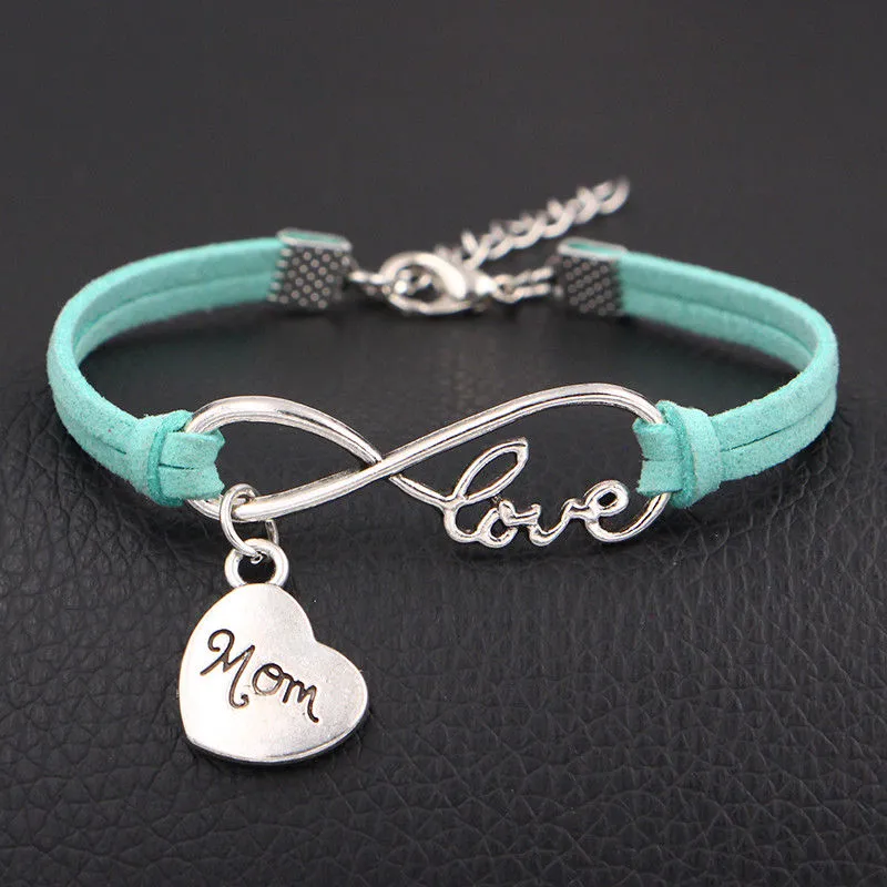 Infinity Love 8 Bracelet Family Mother Mom Charm Heart Pendant Women/Men Simple Mixed Bracelets/Bangles Jewelry Gift A9