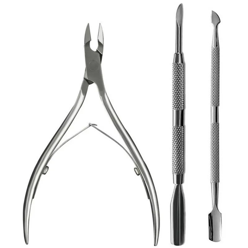 3pcs/set Stainless Steel Cuticle Pusher Spoon Remover Cutter Nipper Clipper Nail Scissors Tools For Manicure Callus Shaver