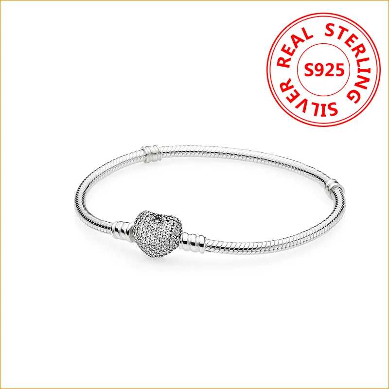 Authentic 925 Sterling Silver Heart Charms Bracelet For Pandora European Beads Bangle Wedding Gift Jewelry for Women with Original box