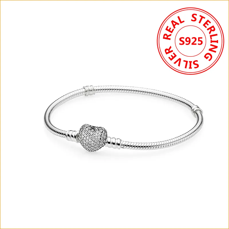 Authentieke 925 Sterling Zilveren Hart Bedels Armband Voor Pandora Europese Kralen Bangle Huwelijkscadeau Sieraden voor Vrouwen met Originele doos