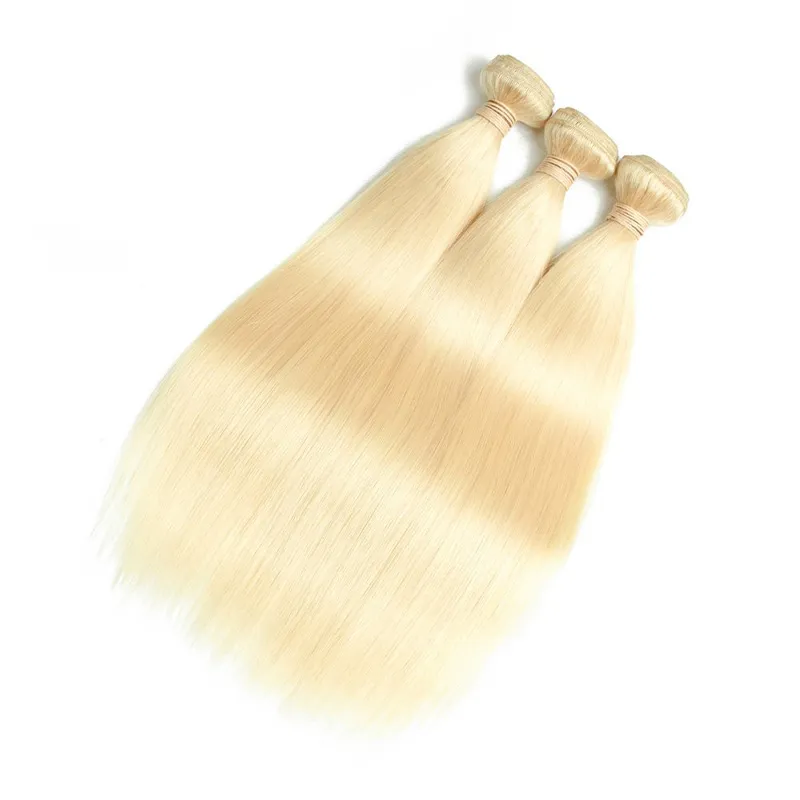 Brasilianska Straight Blonde Human Hair Weave Bundlar med Front Partihandel 613 # Honung Blondin Virgin Human Hair Extensions With Frontal