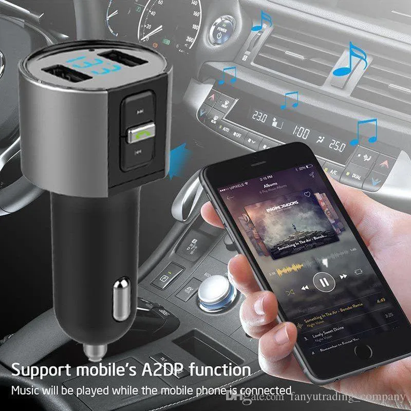 Car Audio FM Transmitter Bluetooth 5.0 MP3 Player Handsfree Cigarette Lighter Dual USB Charging Battery Voltage Detection U Disk Play