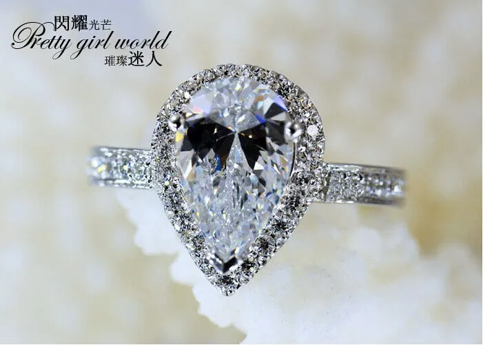 choucong Splendido anello nuziale di fidanzamento in argento sterling 925 con diamante taglio a pera Sz 5-11 Regalo di spedizione gratuito