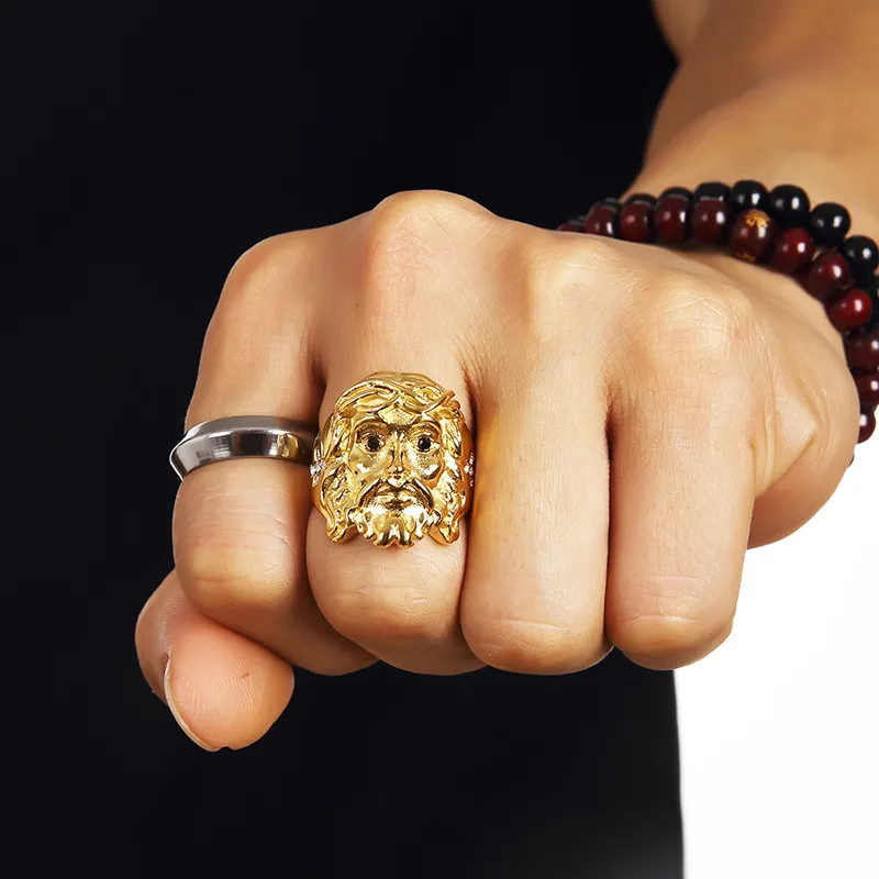 2018 Nowy Pierścień, Hip Hop, Lion Head, Indian Chieftain, Jezus 18k Gold Quality Ring, Darmowa Wysyłka.