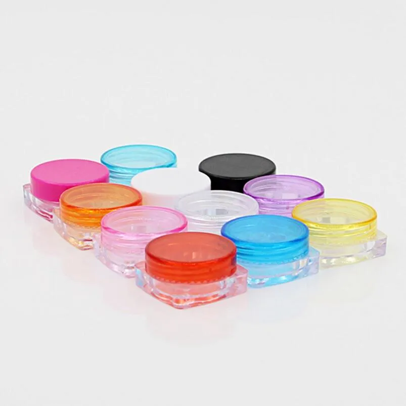Contenitori barattoli di crema in plastica mini trasparenti multicolori quadrati vuoti da 5 ml con coperchi packaging cosmetico LX1133