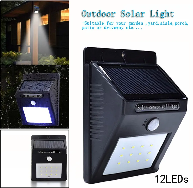 1216202454 LED LED Solar Power Pir Motion Sensor Wall Light Outdoor Waterfoof Energin