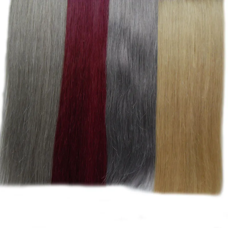 Skóra Weft Taśmy Przedłużanie Szary 100g Brazylijski Proste włosy 40 sztuk PU Ombre Taśmy w Ludzkich Hair Extensions T1B / Grey # 2/613 # 99JJ