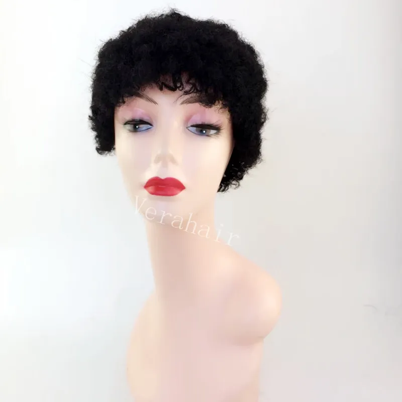 Korte Pixie Cut None Lace Front Kinky Krullend Menselijk Haar Afro Pruik Voor Zwarte Dames Natuurlijke Dagelijkse Volledige Machine Made Pruiken