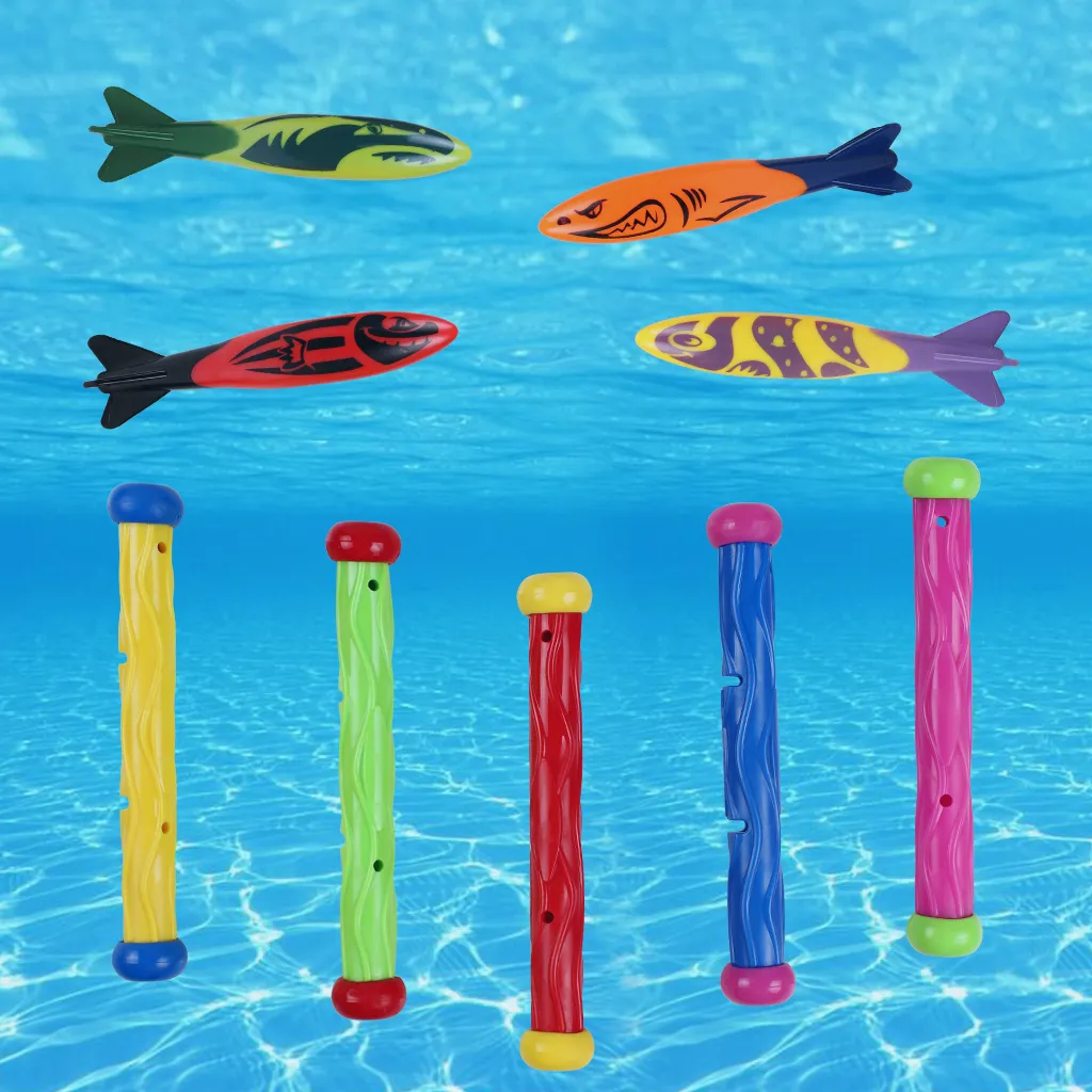 Toy Deluxe Underwater Swimming / Diving Pool Toys لعبة الغوص العصي 5 قطع ، طوربيدات اللصوص 4 قطع ، حزمة من 9
