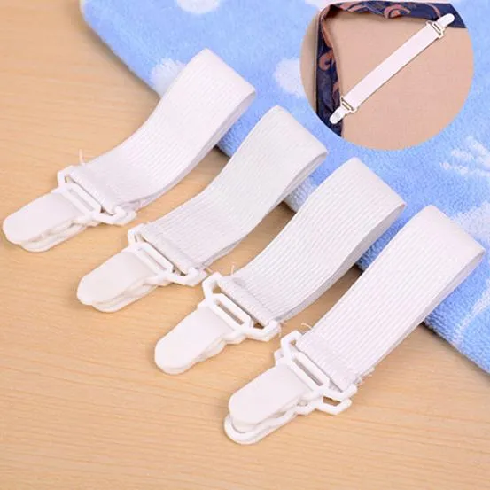 4 st White Bed Sheet Madrass Kåpa Blanketter Grippers Clip Holder Fasteners Elastic Set