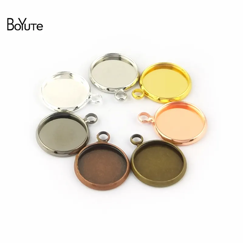 Boyte 50 Sztuk 6 Kolory Plated Round 10mm 12mm 14mm 16mm 18mm 20mm 25mm Cameo Cabochon Base DIY Pusta Taca Wisiorek Baza