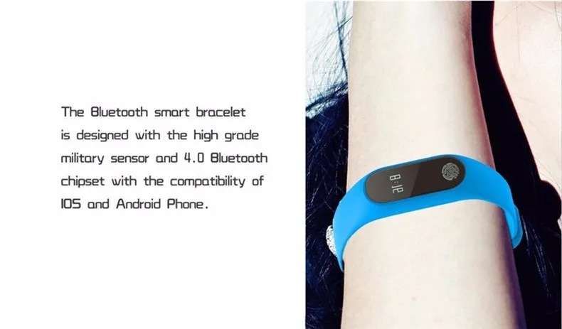 M2スマートブレスレット心拍数モニターBluetooth Smart and Health FitnessトラッカースマートバンドリストバンドのためのAndroid iOS