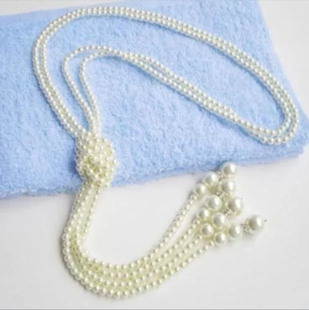 女性のファッションネックレスエレガントなフルホワイト人工模造真珠の結び目ロングチェーンチャームペンダントジュエリーギフト