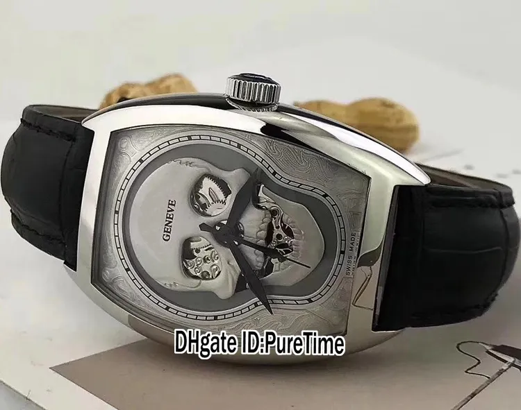 Nuove collezioni Croco Cranio scheletro tatuaggio argento quadrante automatico orologio da uomo cinturino in pelle nera orologi sportivi economici Puretime B118