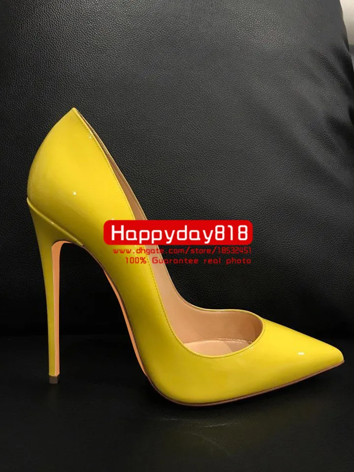 Photo de Véritable Photo Luxura Véritable Cuir Véritable Femmes Femmes Lady Yellow Brevet Talons High Talons Sandales Chaussures 12cm 10cm 8cm