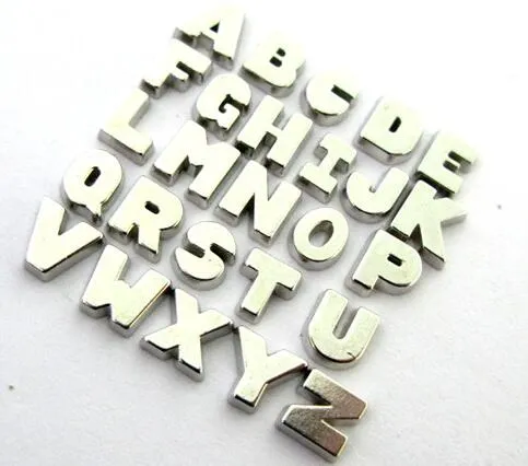 En gros / couleur argent plaine Alphabet lettre A - Z médaillon flottant charmes perles ajustement pour le verre de bricolage vivant mémoire mémoire