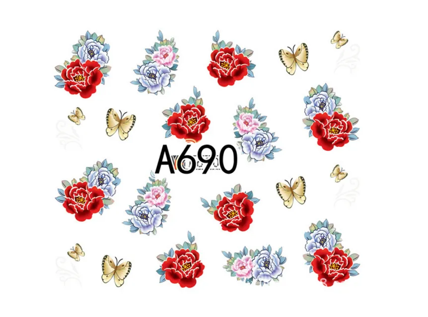50 vellen set gemengde bloem watertransfer nagelstickers decals kunsttips decoratie manicurestickers Ongles8182501