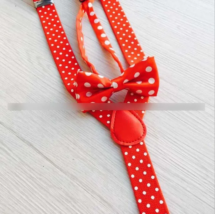 Barn prickar suspenders sätter mode polka dot slips elastiska baby pojkar axelbälte gentleman stil prestanda suspenders c3244
