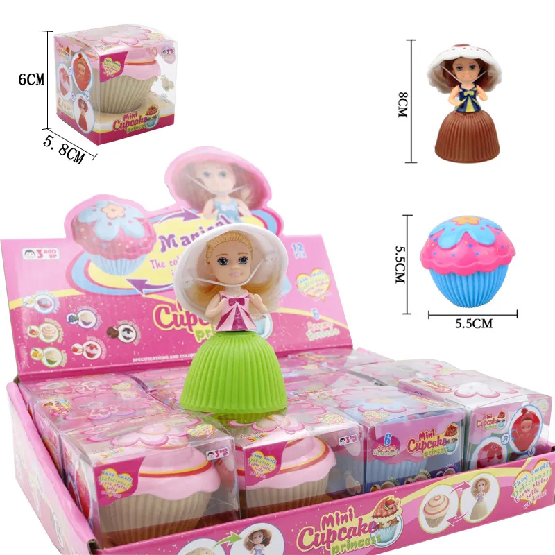 2018 12st / lot Mini Magical Cupcake Princess Dolls Dofted Princess Doll Reversible Cake Transform till Princess Doll med Retail Box FedEx