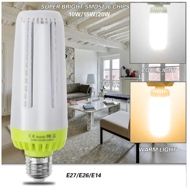 led light bulbs E27 E26 E14 No Stroboscopic LED Corn Lamp 10W 15W 20W AC85-265V Super Bright Energy Saving Light for Indoor Lighting