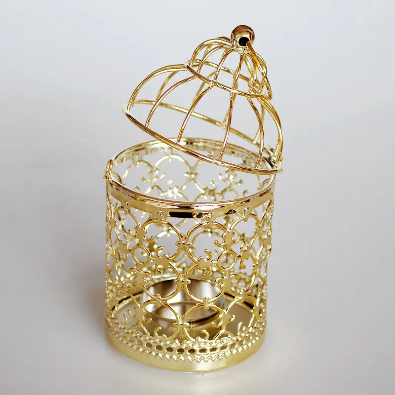 Gold Silver Hollow Candlesticks Decorative Candle Holder Tealight Candlestick Hanging Lantern Bird Cage ZA6882