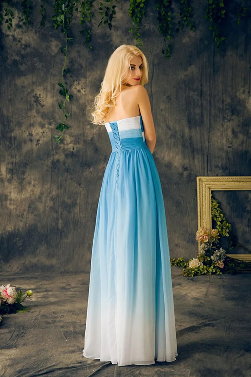 2019 Blue Ombre Prom -klänningar älskling Chiffon spetsar tillbaka lång golvlängd Gradient Evening Party Dresses Graduation Gowns CUS8608276