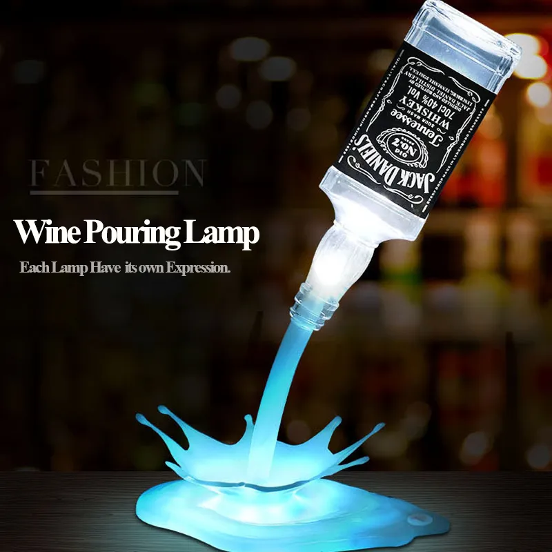 Novedad Vierta la lámpara LED Luz de noche Vino Vierta Vino 3D Recargable USB Interruptor táctil Fantasía Botella de vino Decoración Bar Lámpara de fiesta