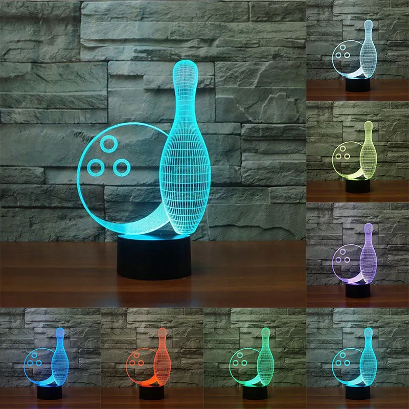 Tabela Moda Lamp Bowling Bola 7 Alterar cor 3D Luz acrílico colorido Desk Lamp Personalizar Lamp