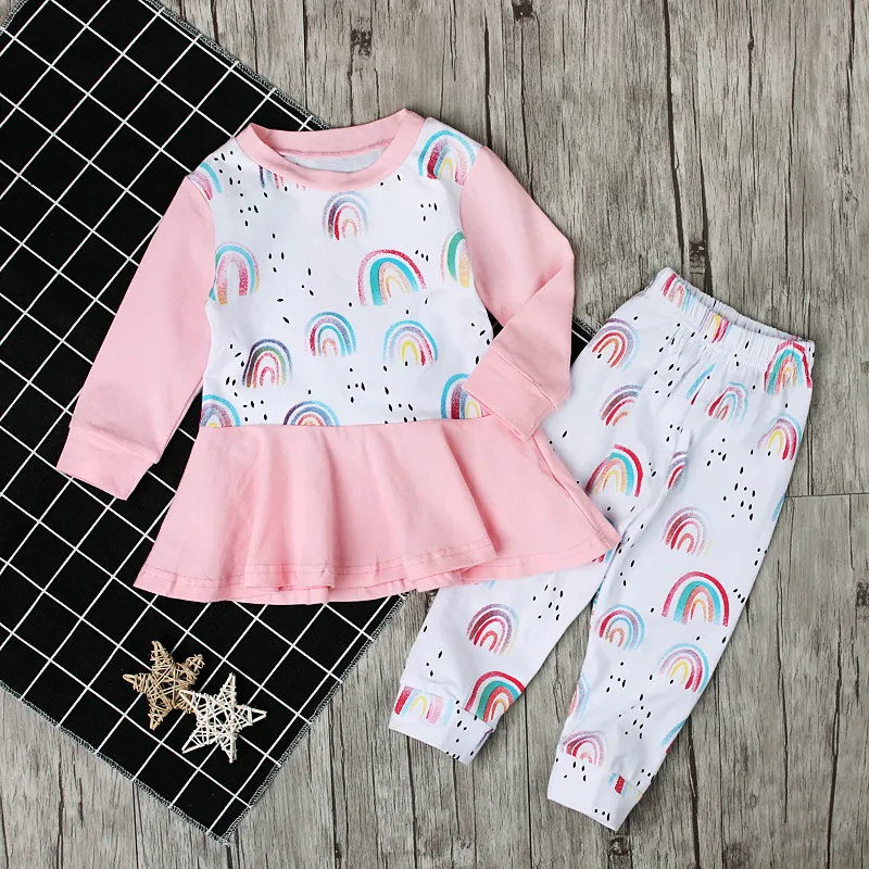 Enfants Vêtements 2018 Printemps Coton Bébé Filles Arc-En-Vêtements Ensemble Nouveau-Né À Manches Longues Tops T-shirt + Pantalon Long Filles Tenues Ensemble Toddler