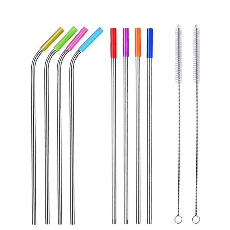 Stainless Steel Straws with Colorful Silicone Case And Cleaning Brush Reusable Juice Drink Drinking Straw For 20&30oz mugs XX