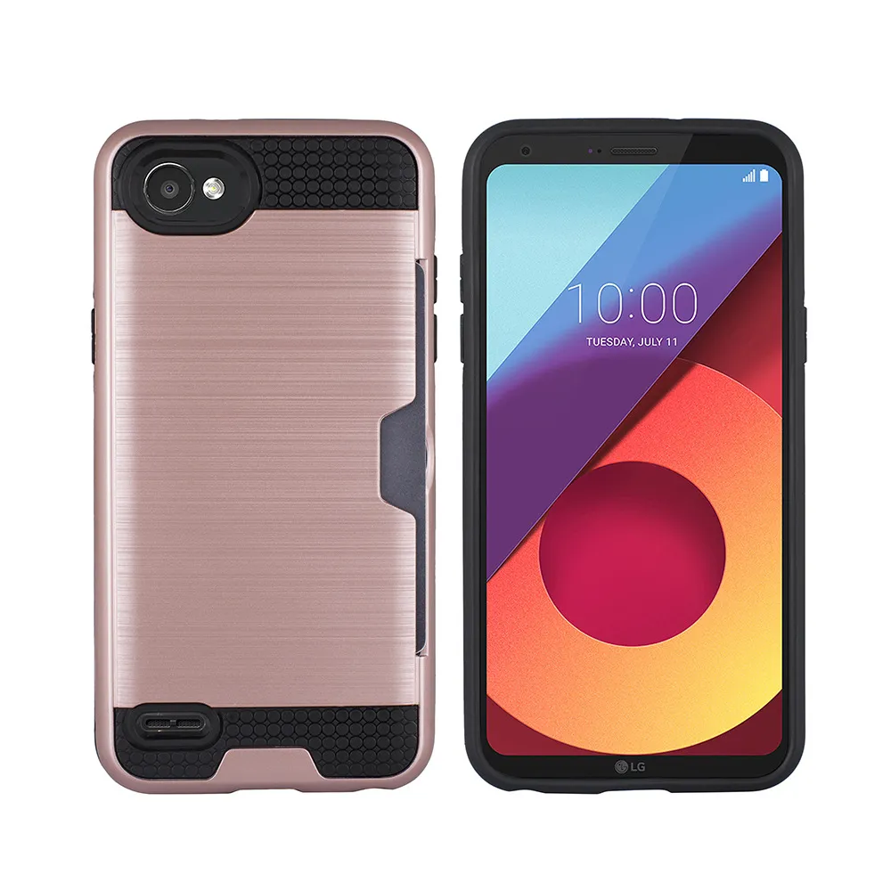 Armure hybride brossé fente pour carte de crédit étui pour LG Aristo 2 k20 PLUS X puissance 2 Stylo housse de téléphone en TPU