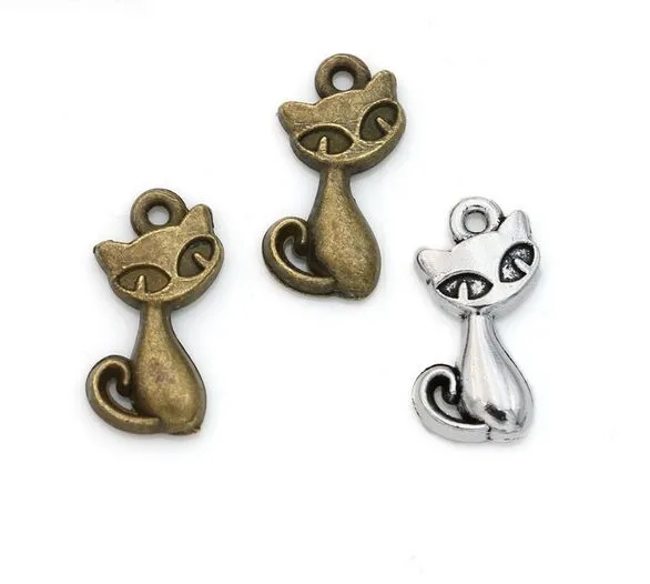 100st / lot Alloy Cat Kitty Charms Antik Silver Bronze Charms Hängsmycke för halsband Smycken gör fynd 17x8mm