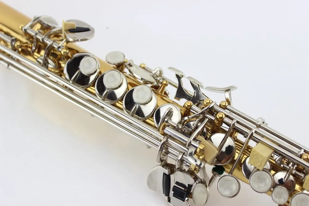 Margewate High Quality B b Tune Sopran Saxofon Shell Knappar Guldpläterad Professionell Konsert Musikinstrument med fall, munstycke