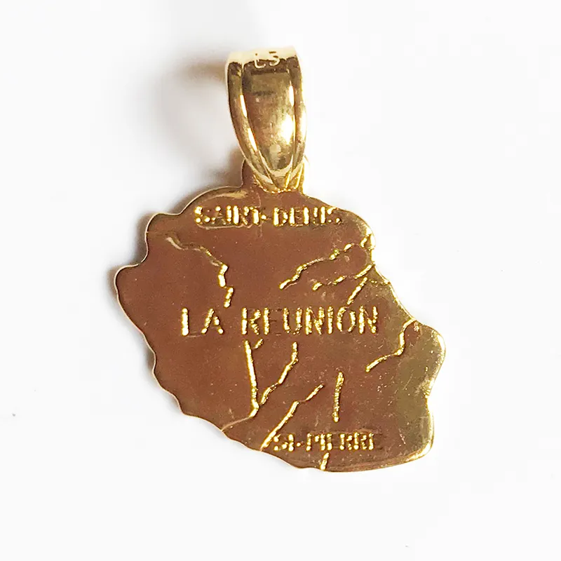 l Île de la Réunion Carte Cuivre Laiton Pendentif Plaqué Or 18 Carats Déclaration Charmes Fabrication Collier Suspendu Bijoux Promotion Spéciale 4335508