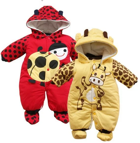 Newborn Baby Rompers 2018 Winter Warm Girls Clothing Coral Fleece Boy Clothes Cartoon Bear Hooded Down Snowsuit Infant Jumpsuits