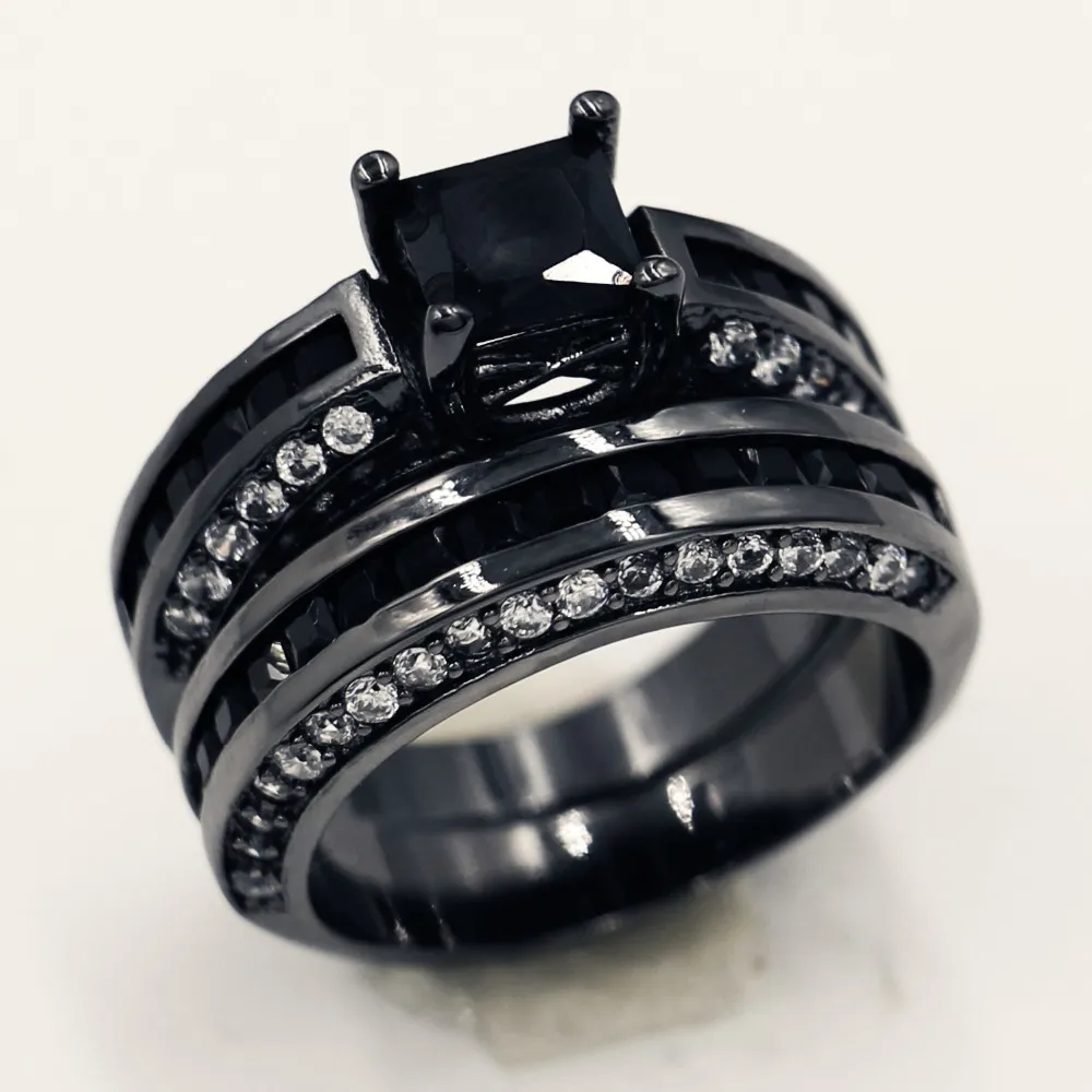 Victoria Wieck 4 couleurs anneaux de mariage ensemble pour femmes Zircon pierre Cz 10KT or noir rempli femme bague d'anniversaire