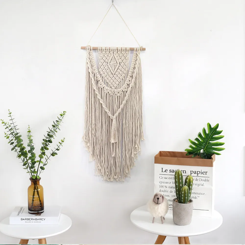 Nieuwe hand geknoopte macrame wall art handgemaakte katoenen muur opknoping tapijt met kant stoffen Boheemse bruiloft decoratie