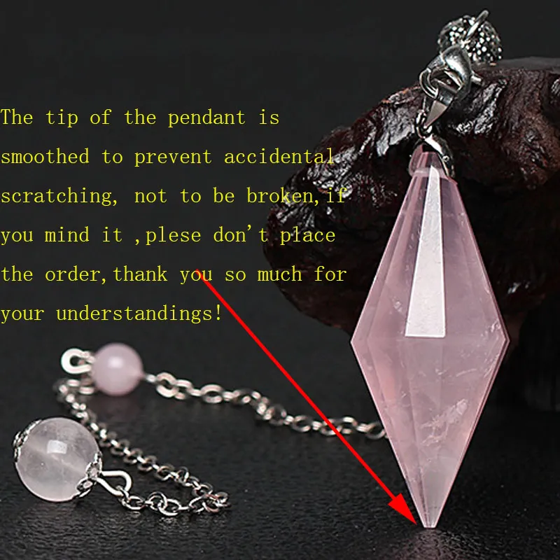 1pc Natural Rose Quartz Crystal Pendulum Ketting Polished Double Terminated Point Healing Pink Steen Hanger Sieraden met 22cm Koperen Ketting